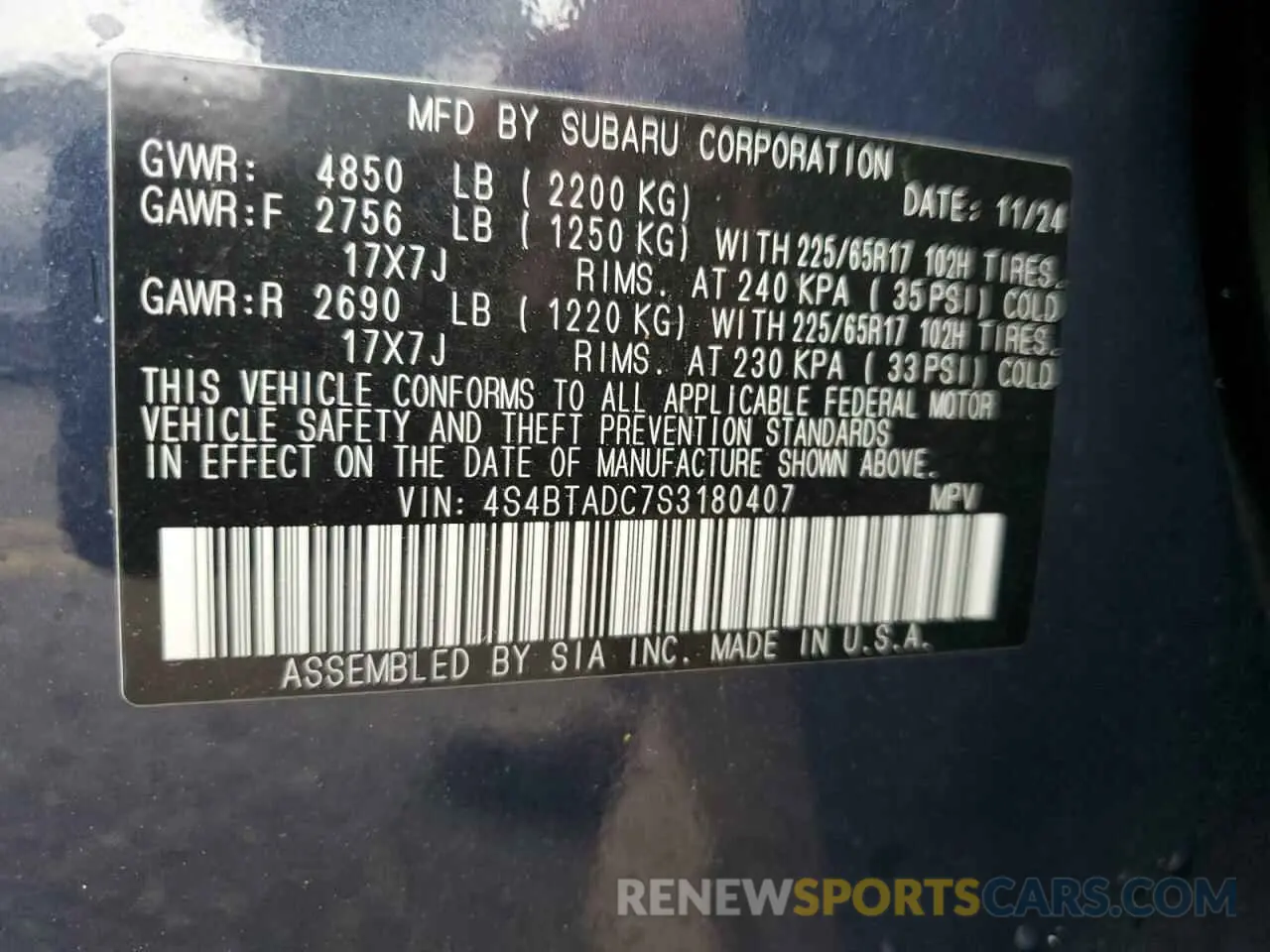 14 fotografías del automóvil dañado 4S4BTADC7S3180407 SUBARU OUTBACK 2025