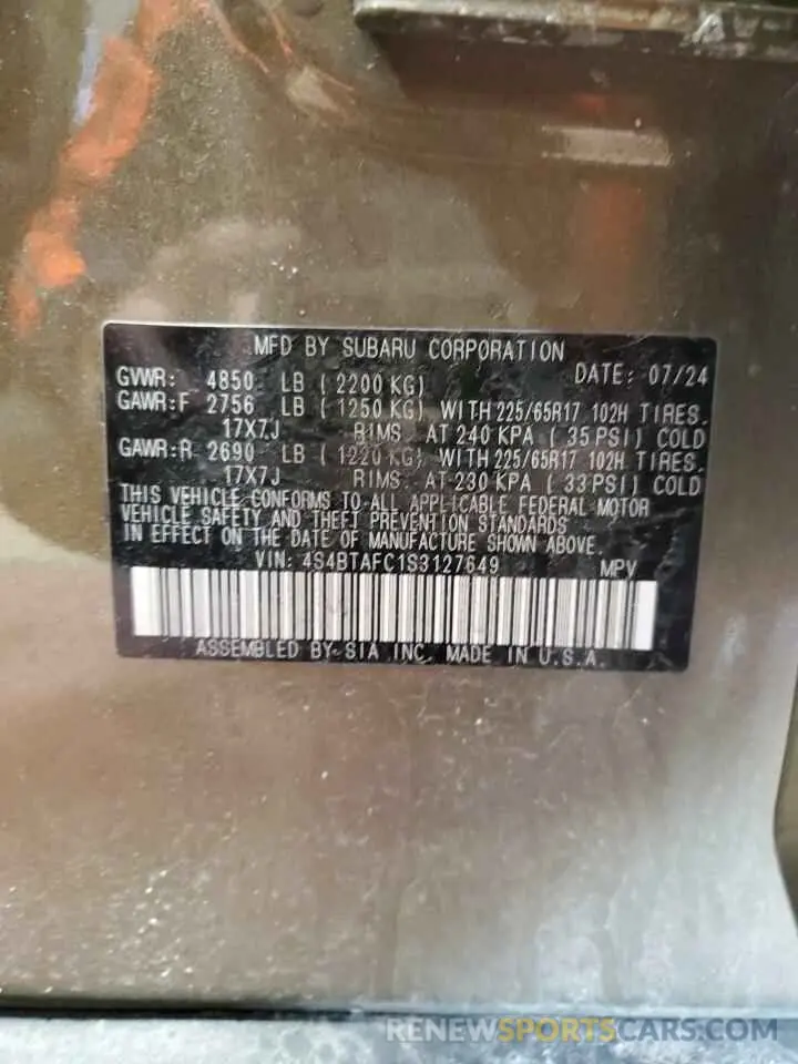 12 fotografías del automóvil dañado 4S4BTAFC1S3127649 SUBARU OUTBACK 2025