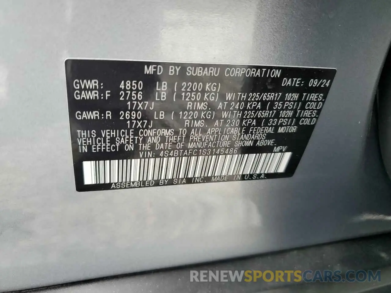 13 fotografías del automóvil dañado 4S4BTAFC1S3145486 SUBARU OUTBACK 2025
