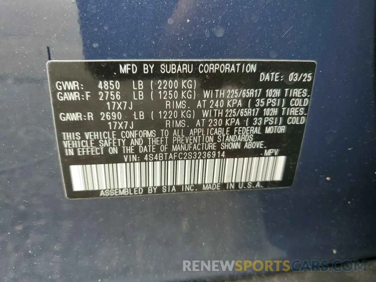 13 fotografías del automóvil dañado 4S4BTAFC2S3236914 SUBARU OUTBACK 2025