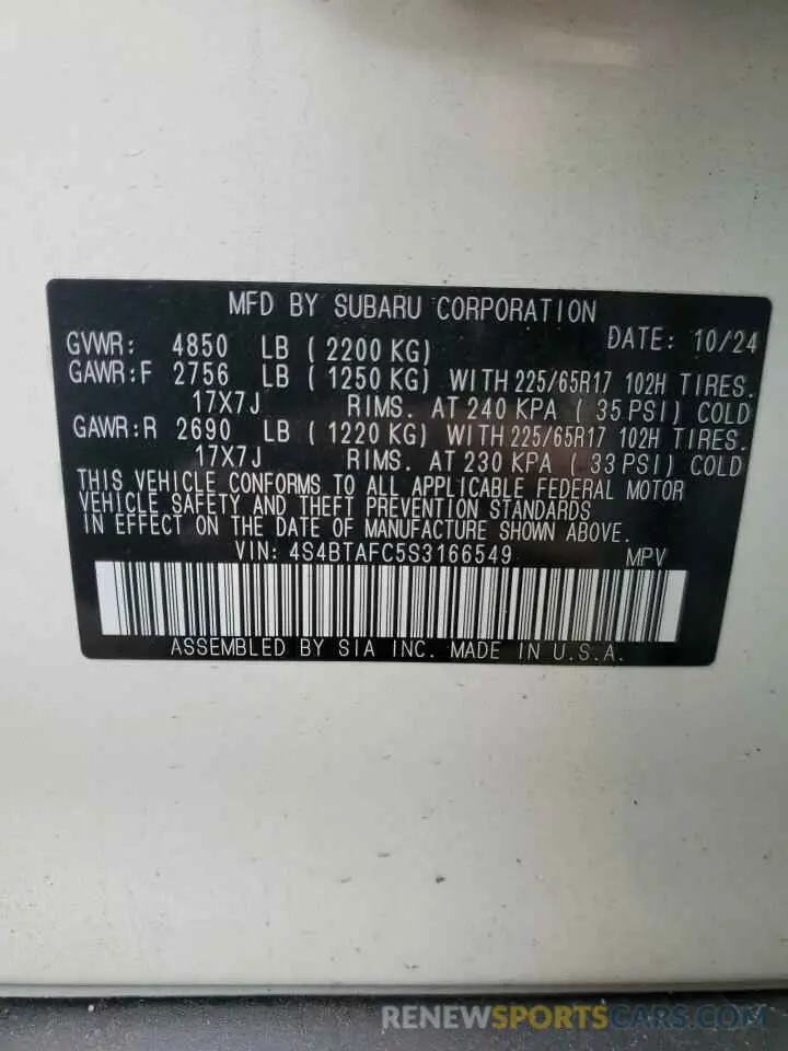 14 fotografías del automóvil dañado 4S4BTAFC5S3166549 SUBARU OUTBACK 2025