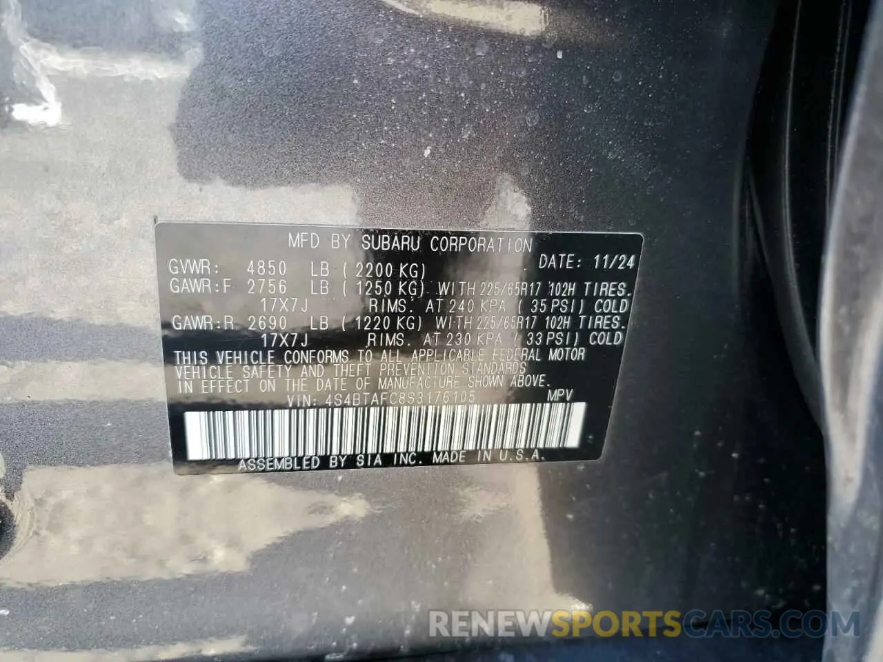 12 fotografías del automóvil dañado 4S4BTAFC8S3176105 SUBARU OUTBACK 2025