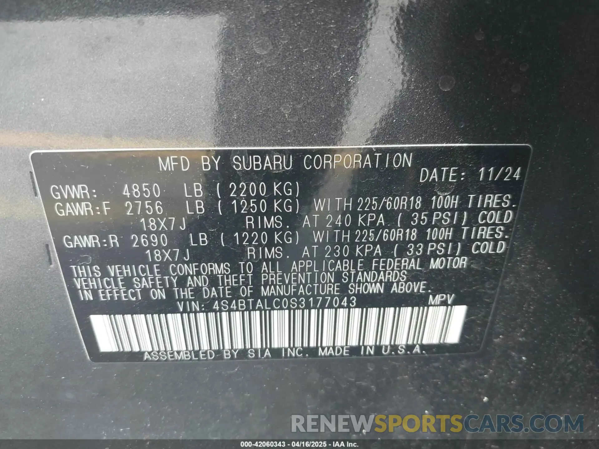 9 fotografías del automóvil dañado 4S4BTALC0S3177043 SUBARU OUTBACK 2025