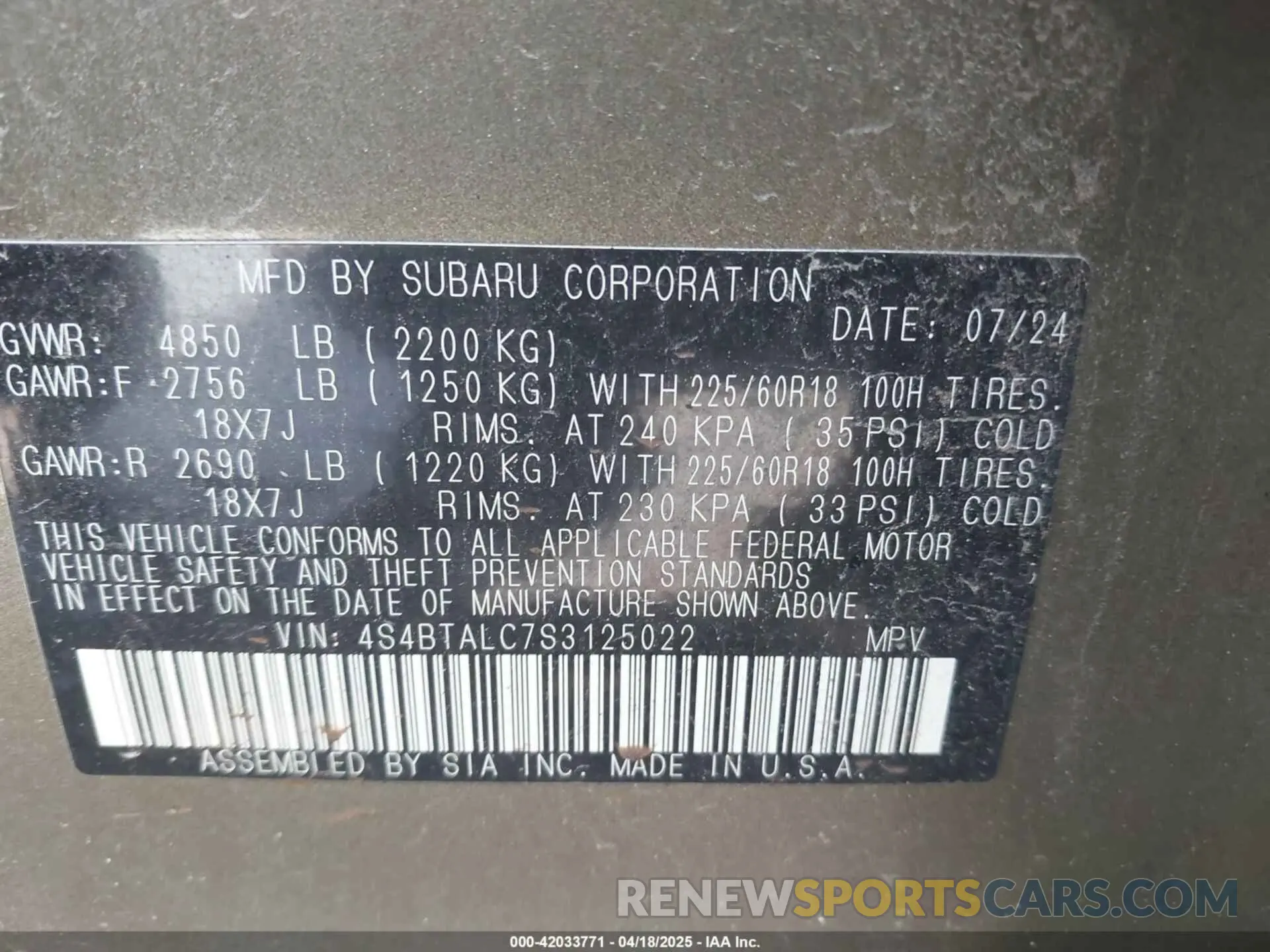 9 fotografías del automóvil dañado 4S4BTALC7S3125022 SUBARU OUTBACK 2025