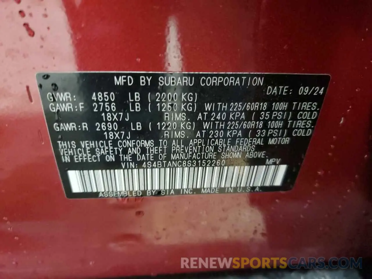 15 fotografías del automóvil dañado 4S4BTANC8S3152260 SUBARU OUTBACK 2025