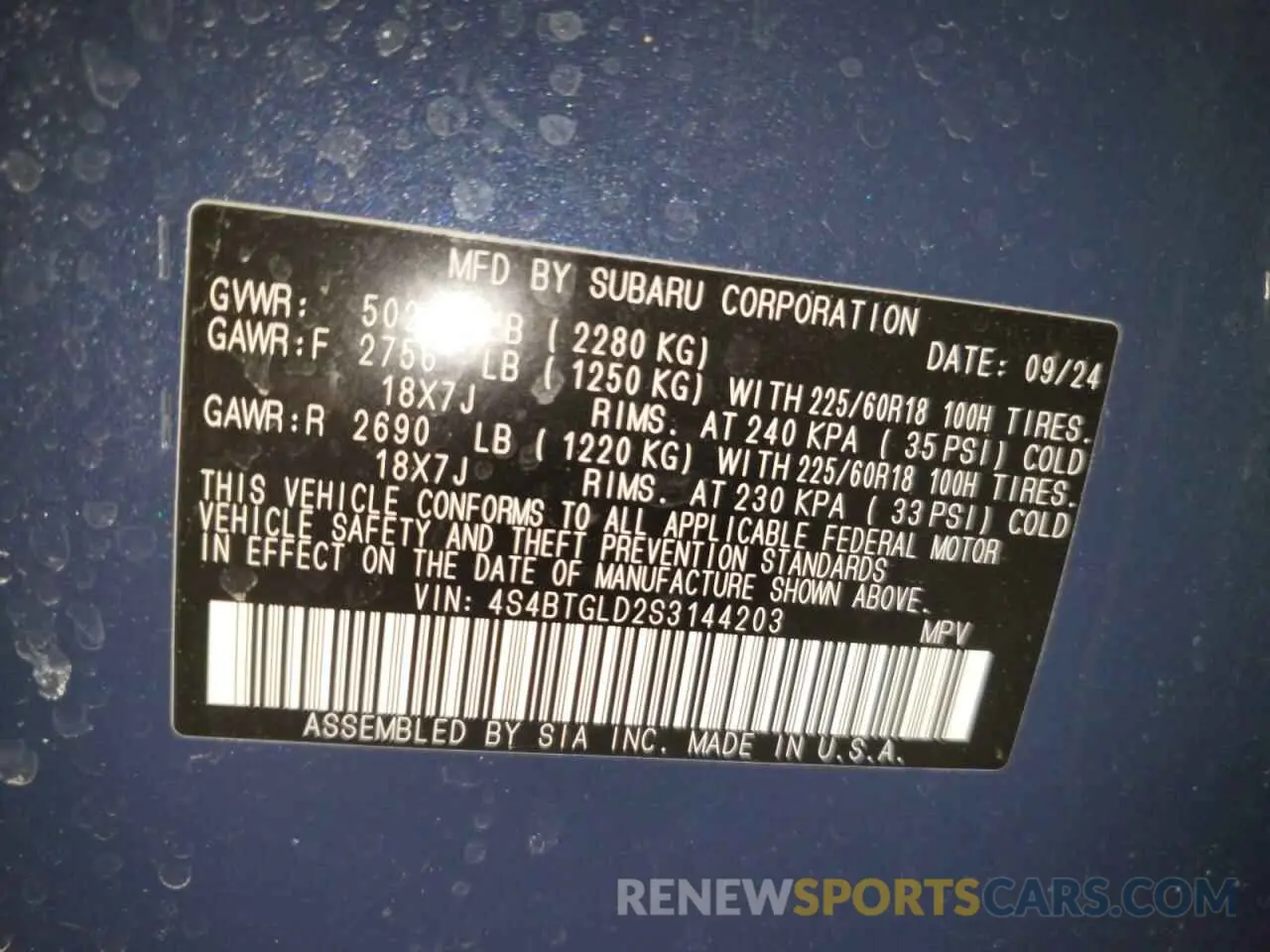 12 fotografías del automóvil dañado 4S4BTGLD2S3144203 SUBARU OUTBACK 2025
