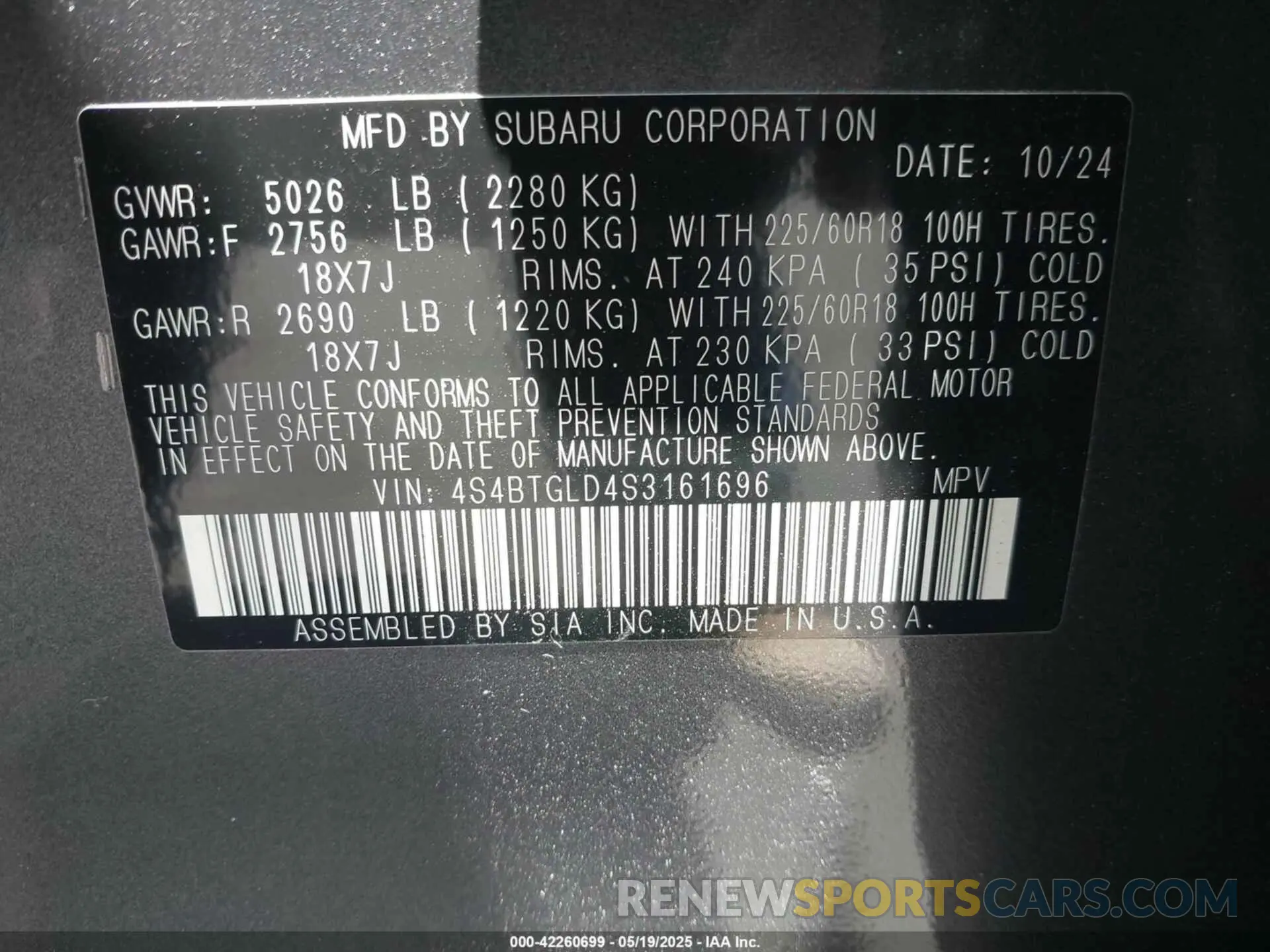 9 fotografías del automóvil dañado 4S4BTGLD4S3161696 SUBARU OUTBACK 2025