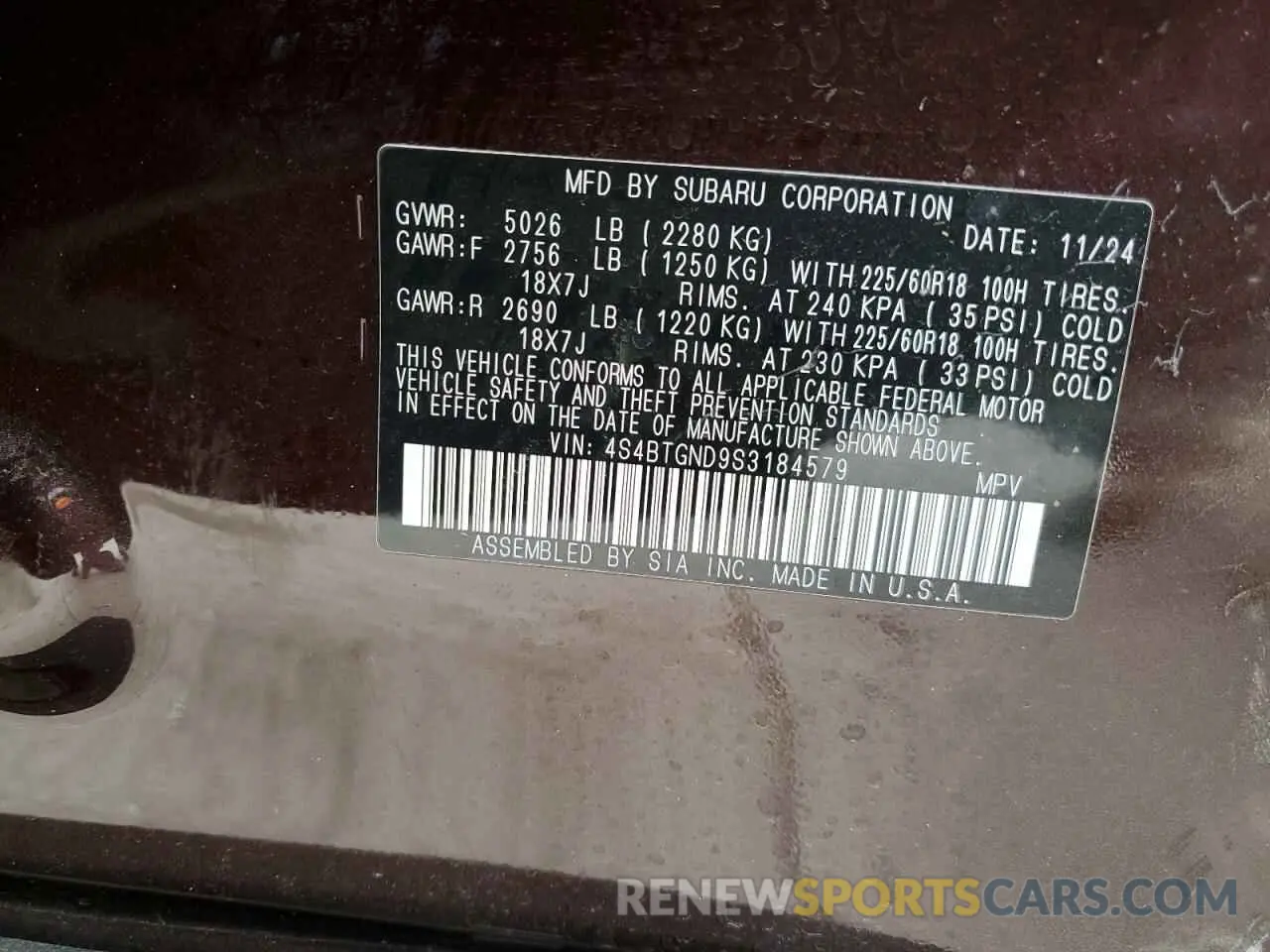 12 fotografías del automóvil dañado 4S4BTGND9S3184579 SUBARU OUTBACK 2025