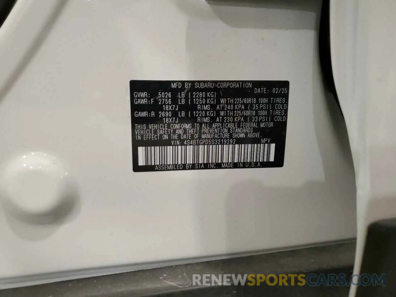 14 fotografías del automóvil dañado 4S4BTGPD5S3219292 SUBARU OUTBACK 2025