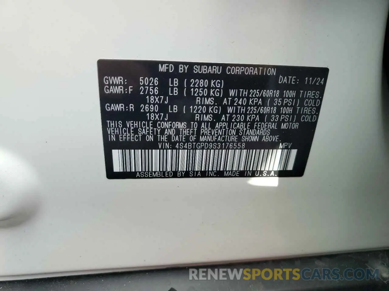 13 fotografías del automóvil dañado 4S4BTGPD9S3176558 SUBARU OUTBACK 2025
