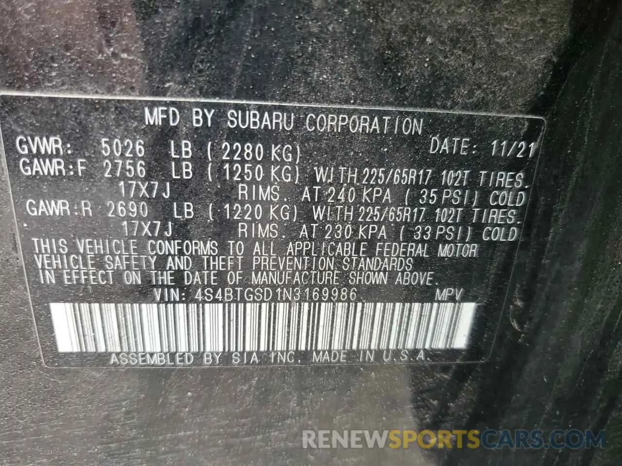 14 fotografías del automóvil dañado 4S4BTGSD1N3169986 SUBARU OUTBACK WI 2022