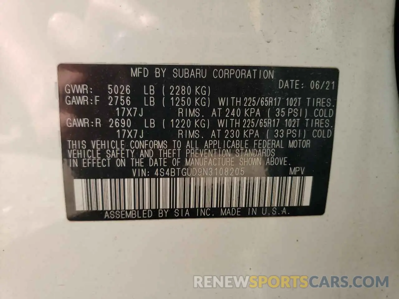 13 fotografías del automóvil dañado 4S4BTGUD9N3108205 SUBARU OUTBACK WI 2022