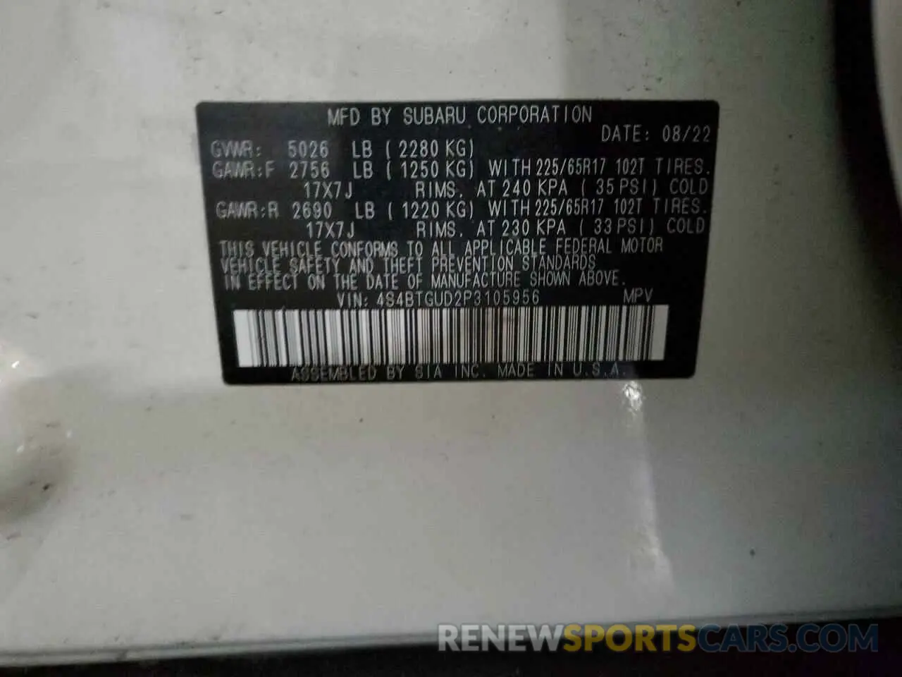 12 fotografías del automóvil dañado 4S4BTGUD2P3105956 SUBARU OUTBACK WI 2023