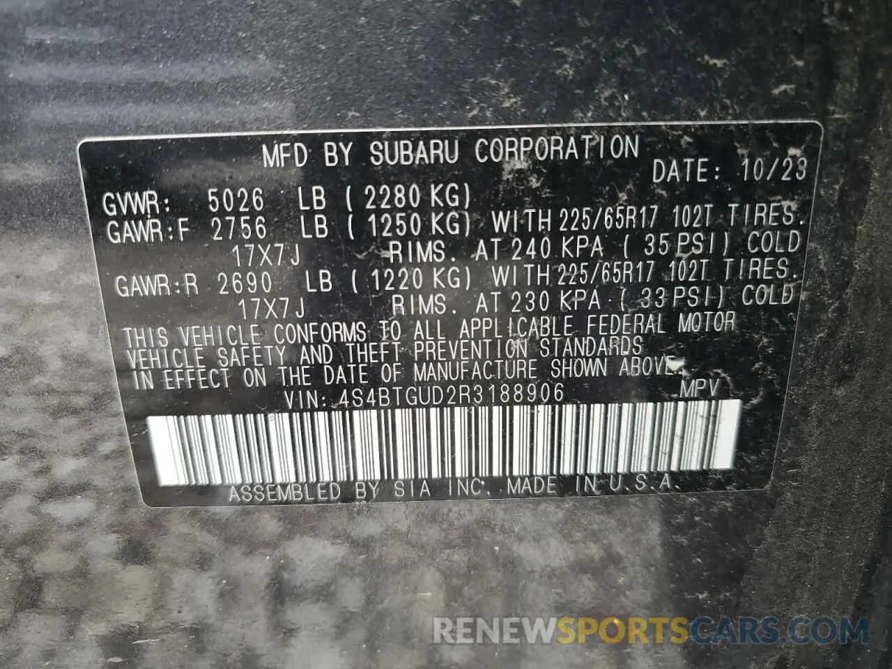 13 fotografías del automóvil dañado 4S4BTGUD2R3188906 SUBARU OUTBACK WI 2024