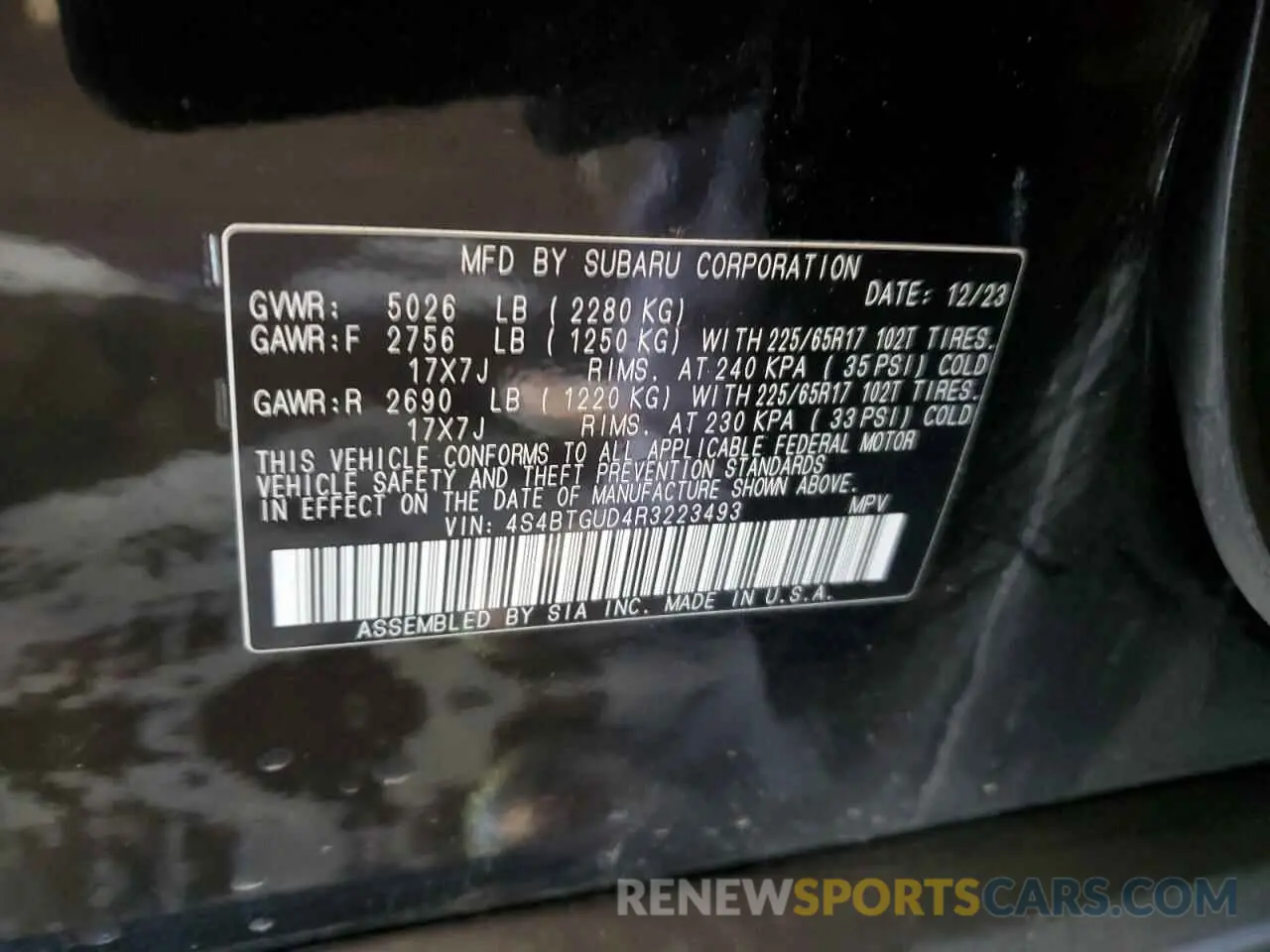 13 fotografías del automóvil dañado 4S4BTGUD4R3223493 SUBARU OUTBACK WI 2024