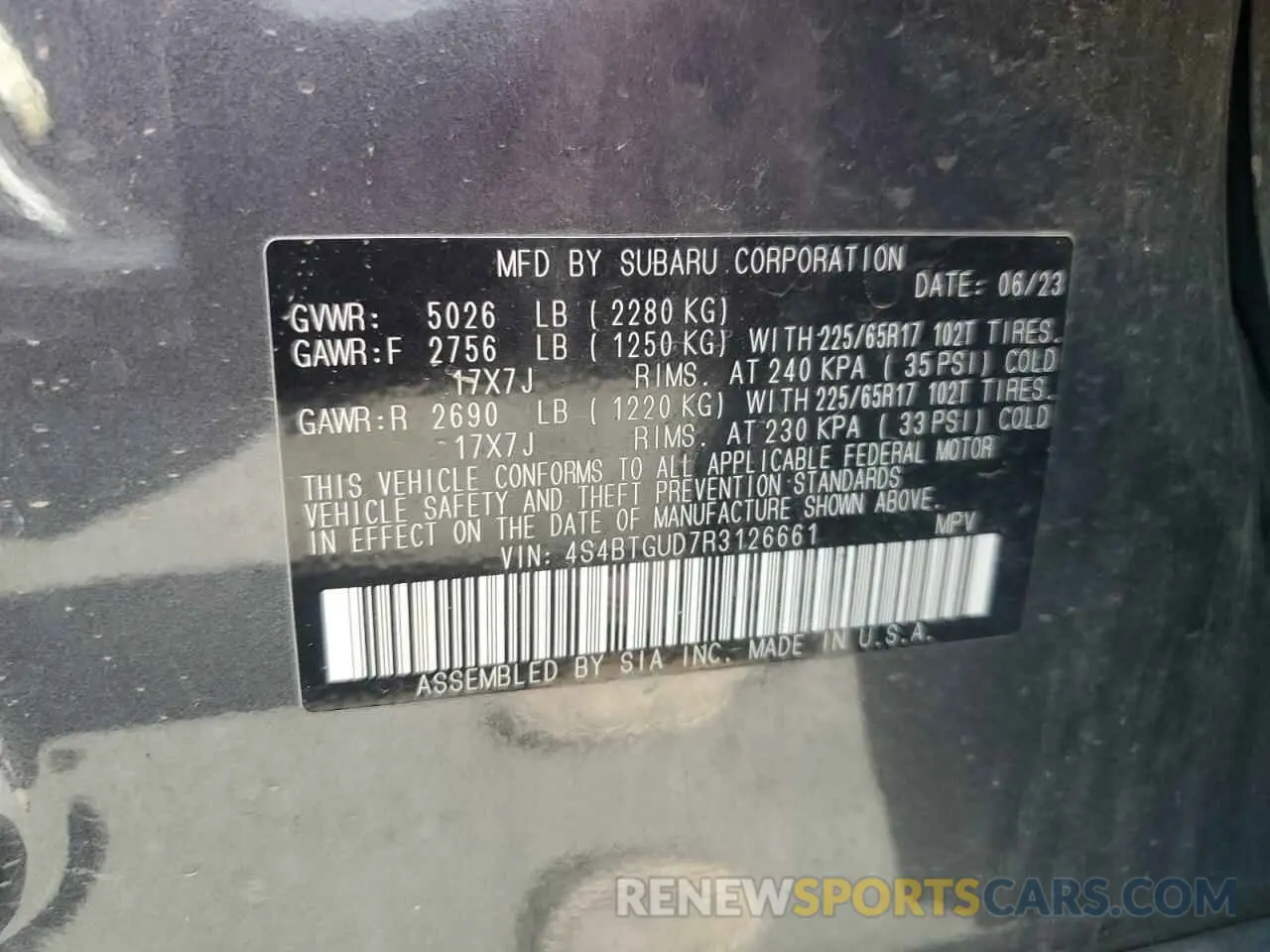 13 fotografías del automóvil dañado 4S4BTGUD7R3126661 SUBARU OUTBACK WI 2024