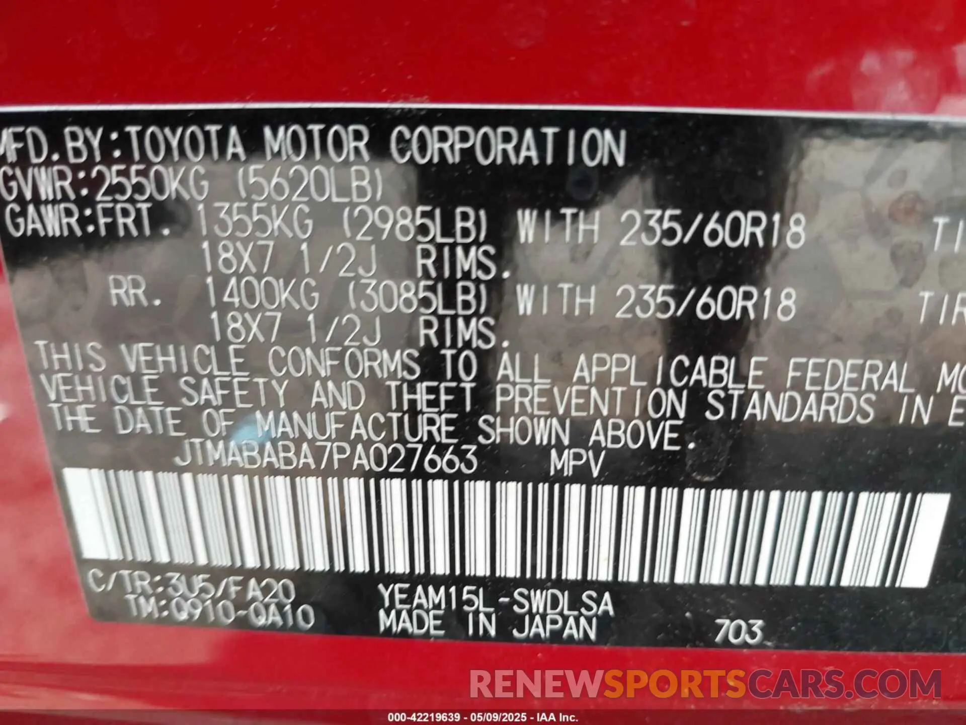 9 fotografías del automóvil dañado JTMABABA7PA027663 SUBARU SOLTERRA 2023