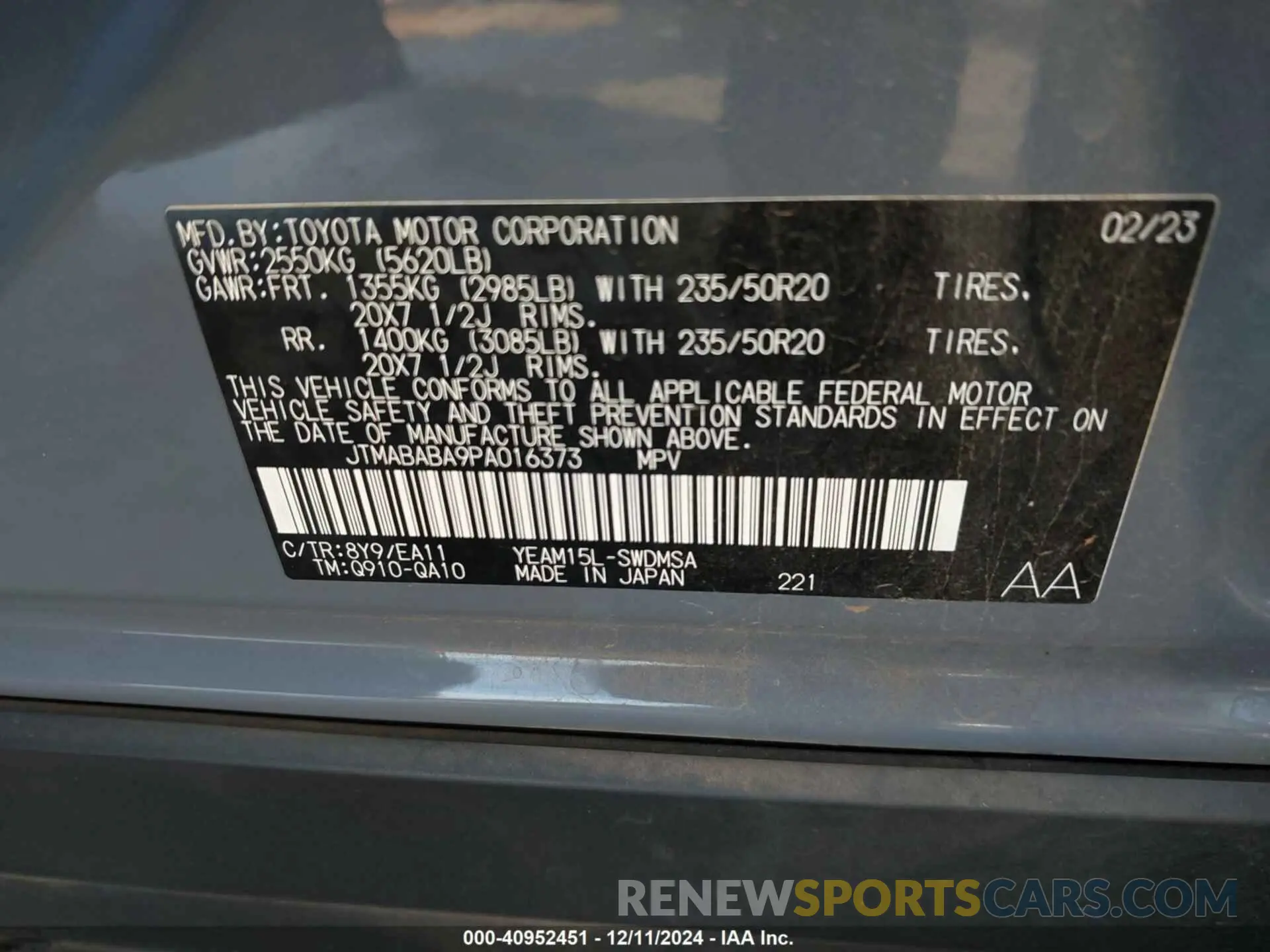9 fotografías del automóvil dañado JTMABABA9PA016373 SUBARU SOLTERRA 2023