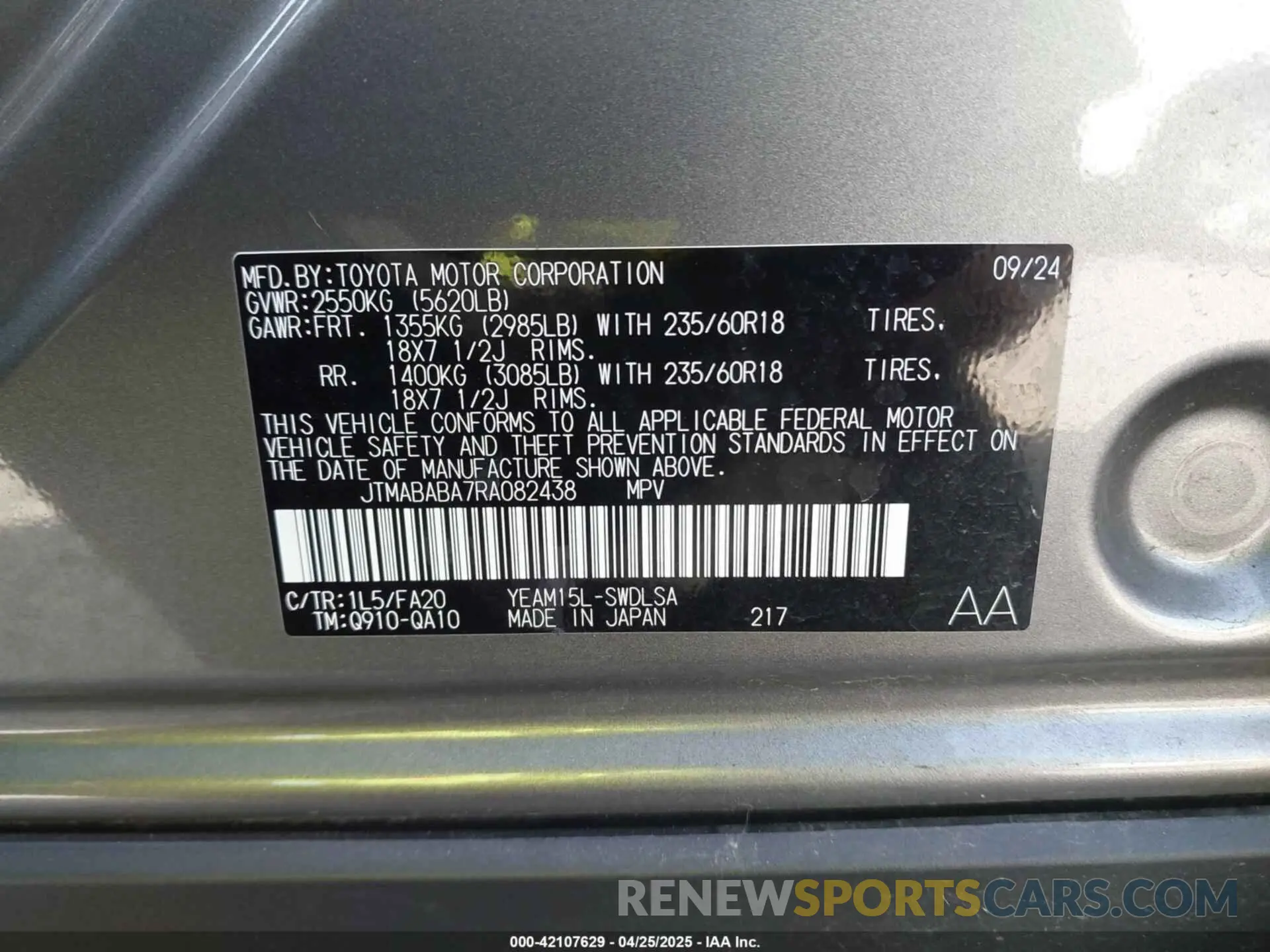 9 fotografías del automóvil dañado JTMABABA7RA082438 SUBARU SOLTERRA 2024