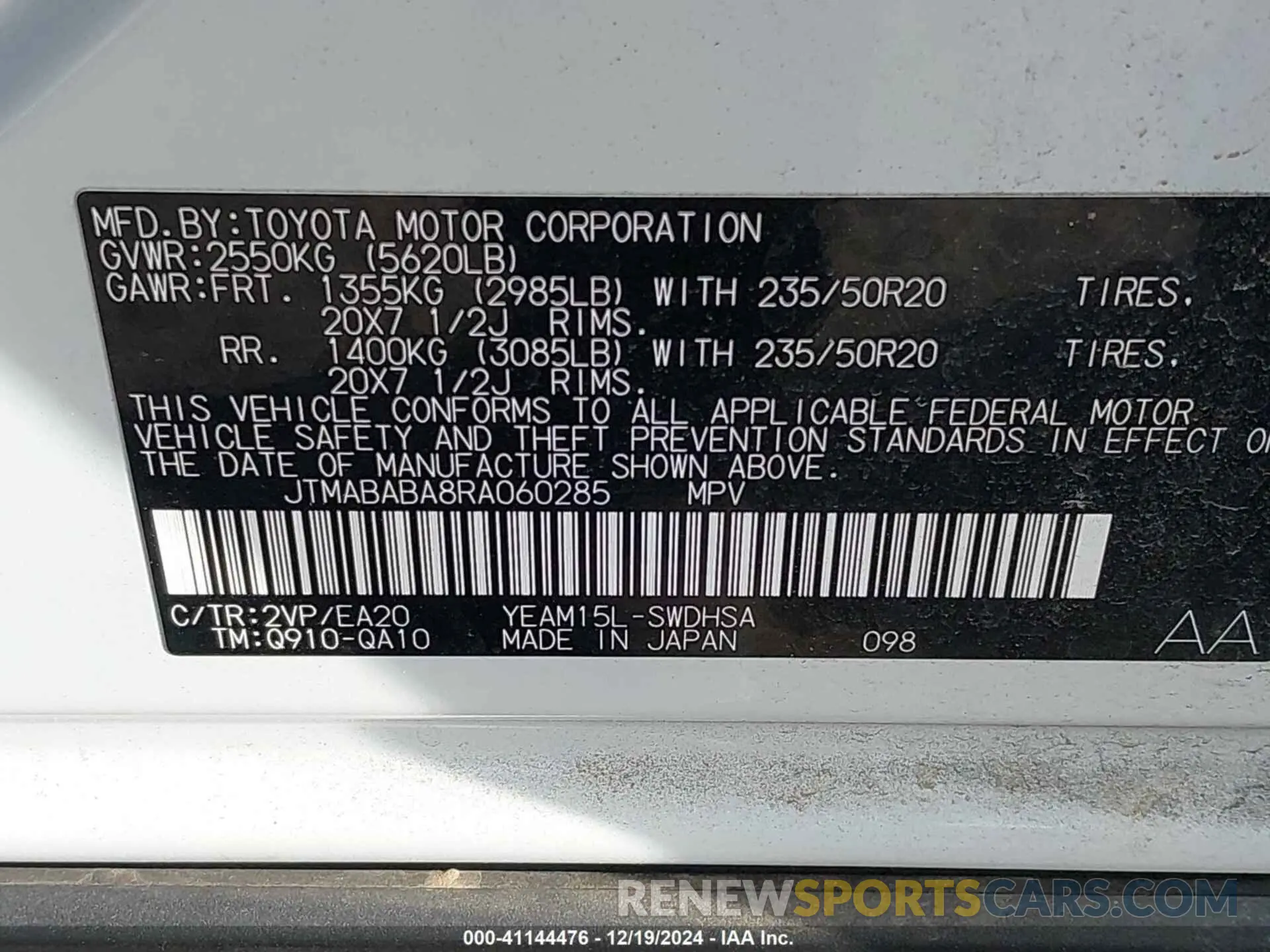 9 fotografías del automóvil dañado JTMABABA8RA060285 SUBARU SOLTERRA 2024