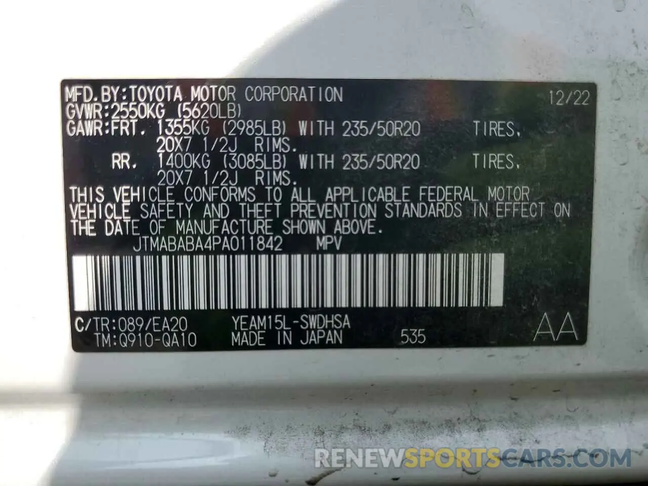 13 fotografías del automóvil dañado JTMABABA4PA011842 SUBARU SOLTERRA P 2023