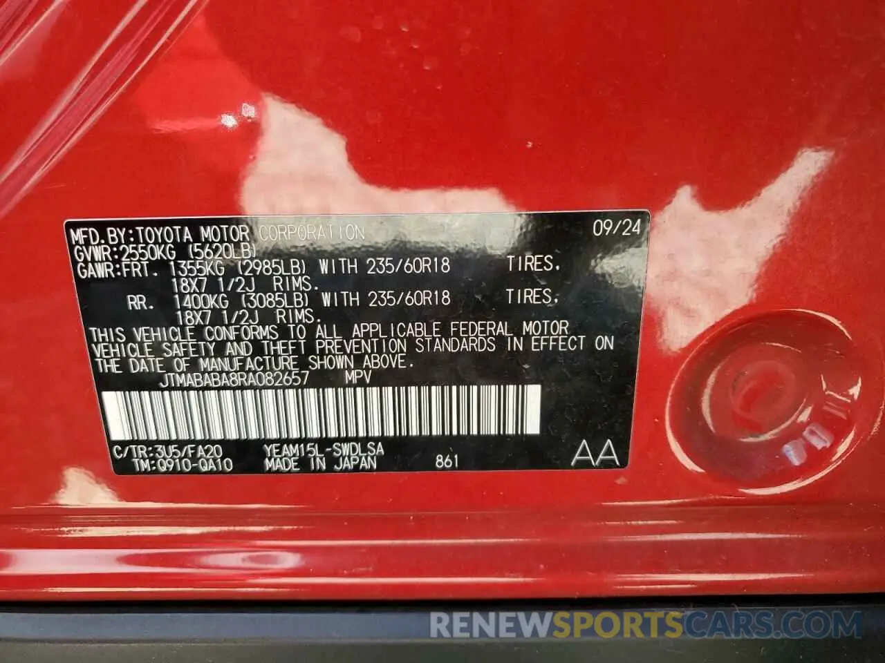 12 fotografías del automóvil dañado JTMABABA8RA082657 SUBARU SOLTERRA P 2024