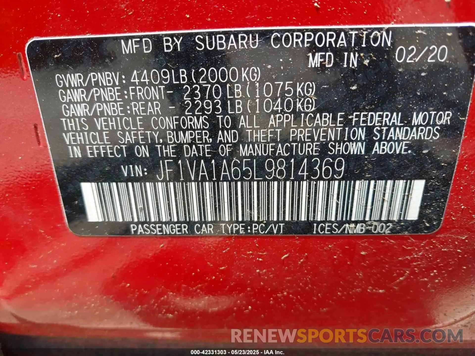 9 fotografías del automóvil dañado JF1VA1A65L9814369 SUBARU WRX 2020