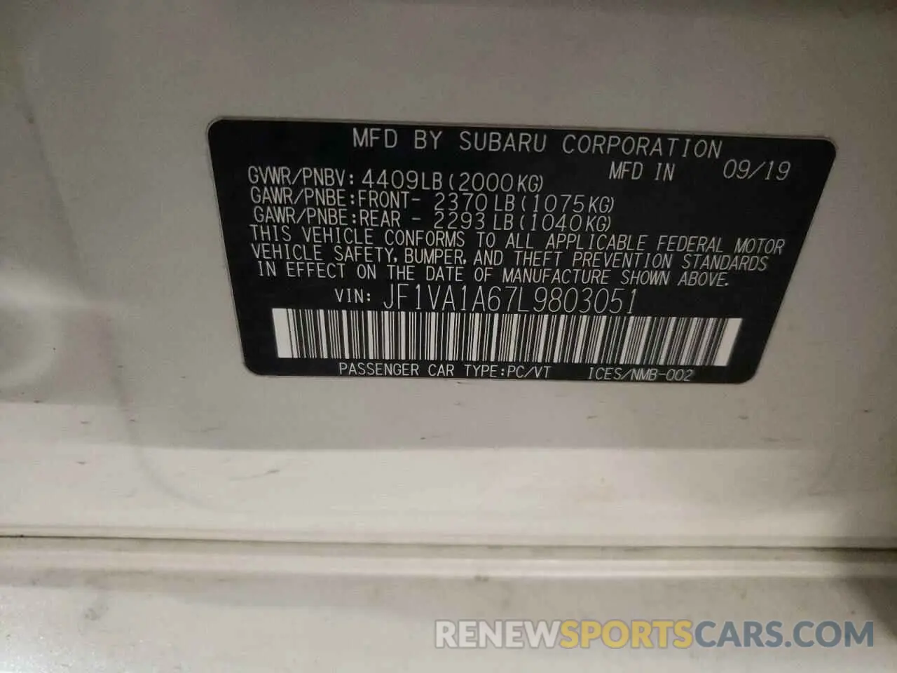 13 fotografías del automóvil dañado JF1VA1A67L9803051 SUBARU WRX 2020