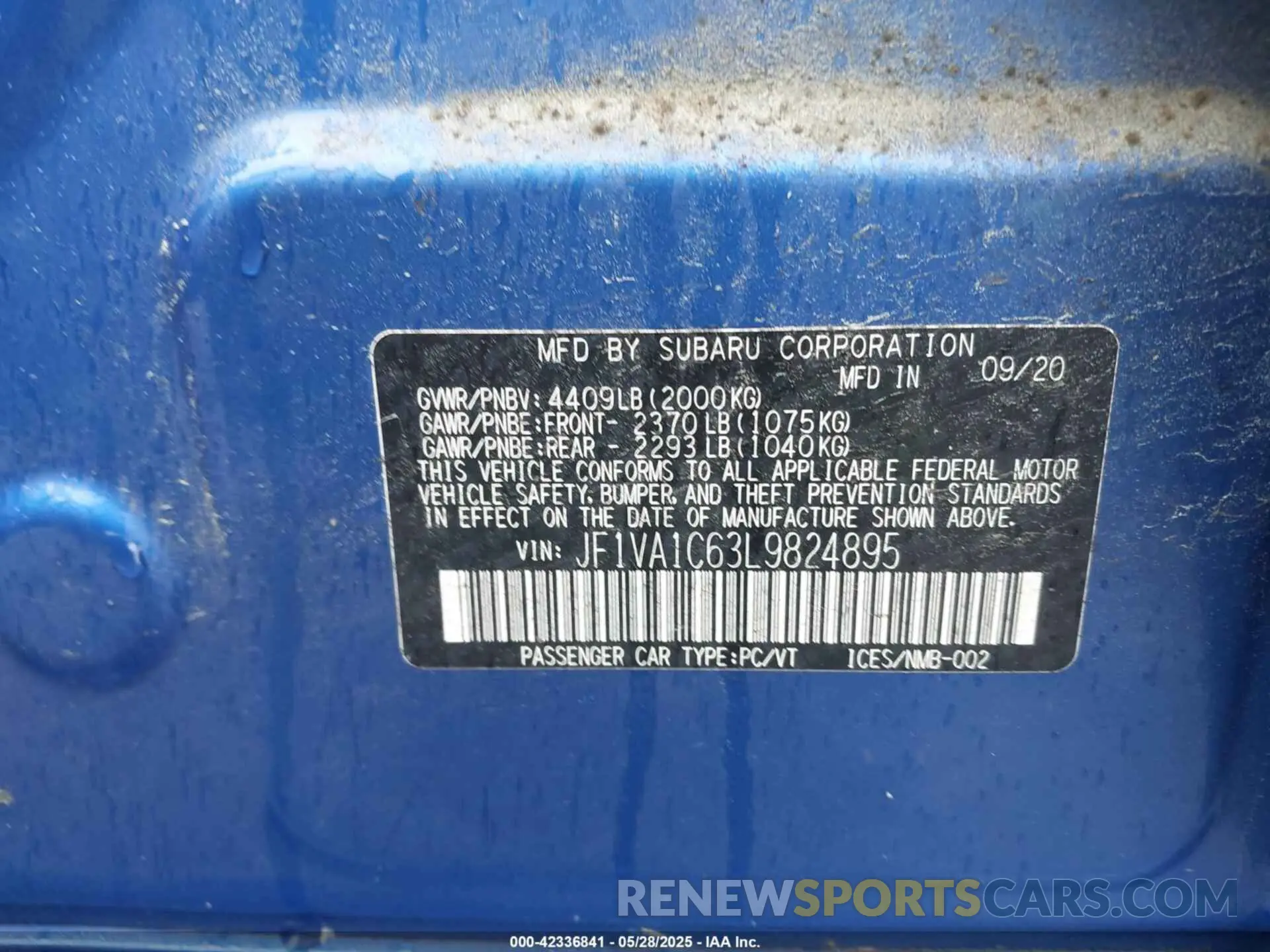 9 fotografías del automóvil dañado JF1VA1C63L9824895 SUBARU WRX 2020