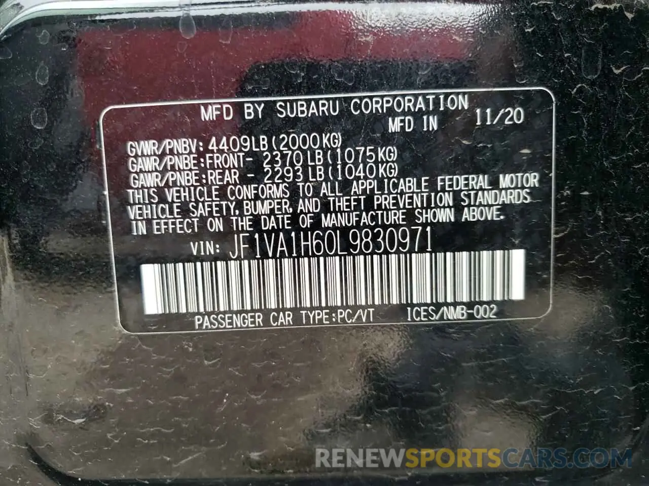 12 fotografías del automóvil dañado JF1VA1H60L9830971 SUBARU WRX 2020