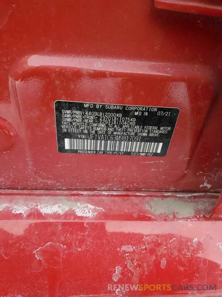 14 fotografías del automóvil dañado JF1VA1C63M9817091 SUBARU WRX 2021