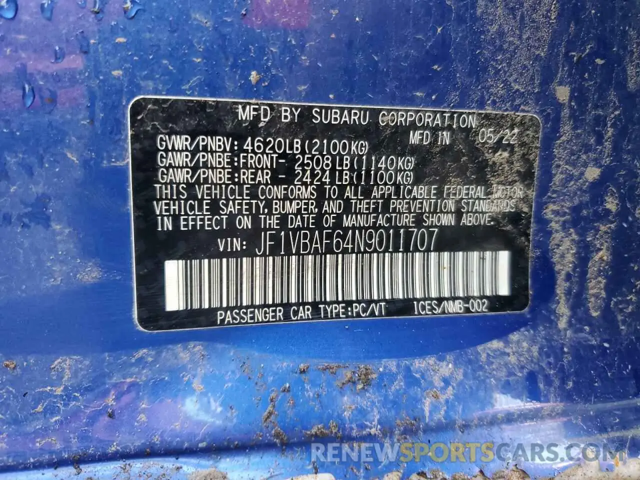 12 fotografías del automóvil dañado JF1VBAF64N9011707 SUBARU WRX 2022