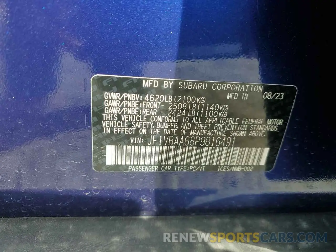 13 fotografías del automóvil dañado JF1VBAA68P9816491 SUBARU WRX 2023