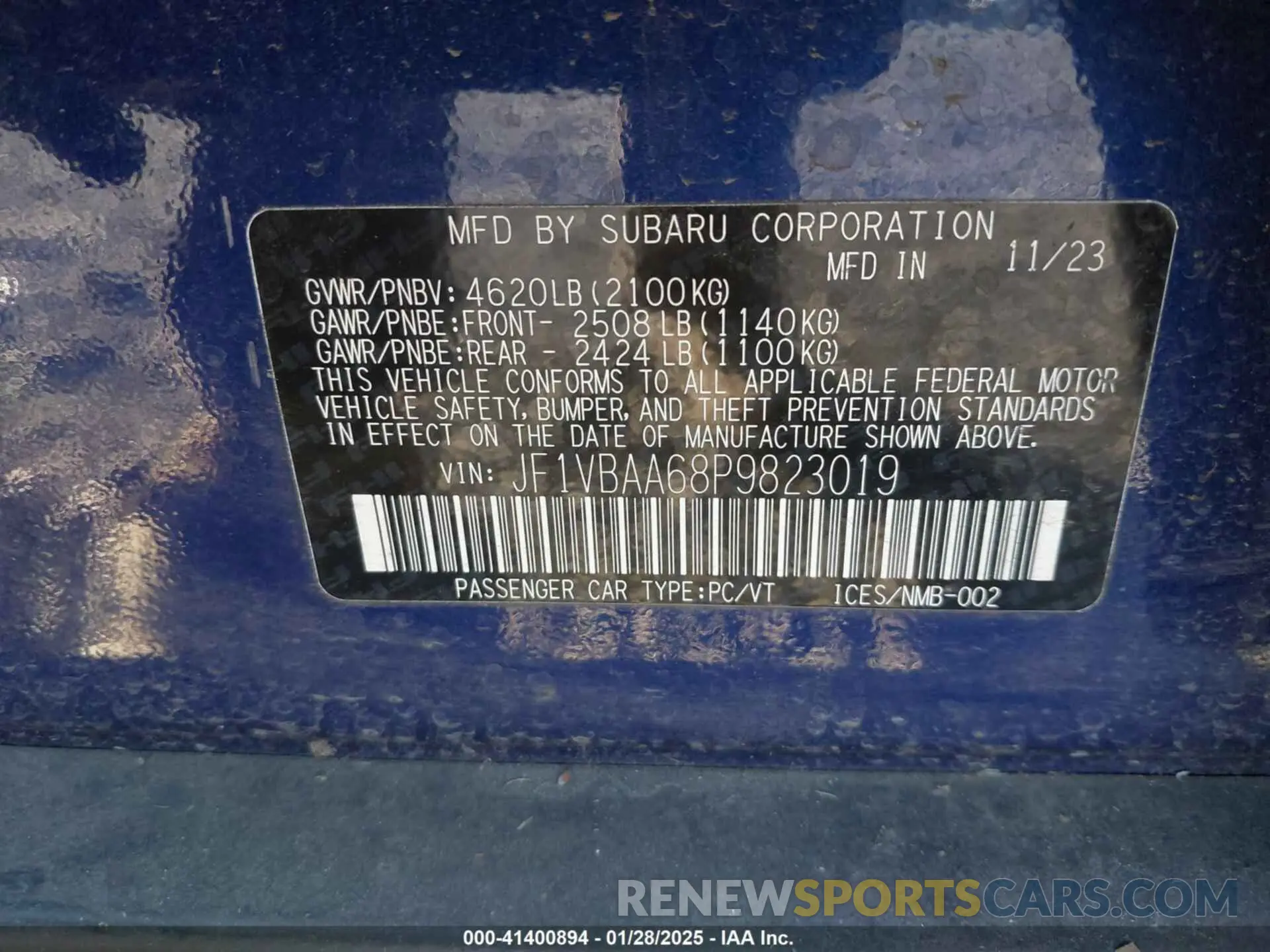 9 fotografías del automóvil dañado JF1VBAA68P9823019 SUBARU WRX 2023