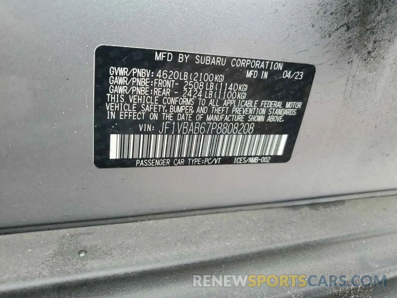 12 fotografías del automóvil dañado JF1VBAB67P8808208 SUBARU WRX 2023