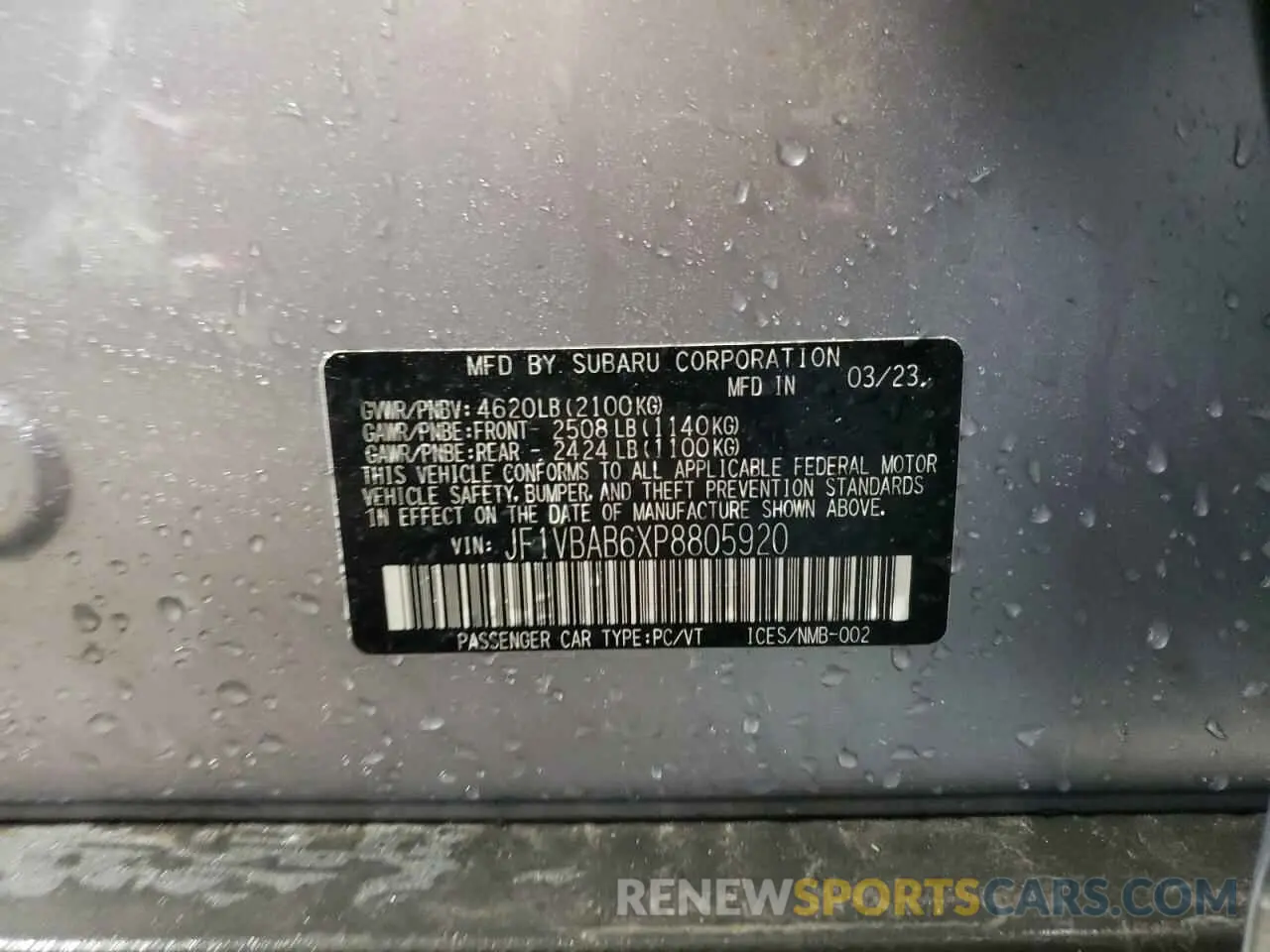 12 fotografías del automóvil dañado JF1VBAB6XP8805920 SUBARU WRX 2023