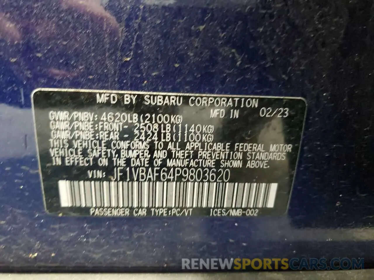 12 fotografías del automóvil dañado JF1VBAF64P9803620 SUBARU WRX 2023