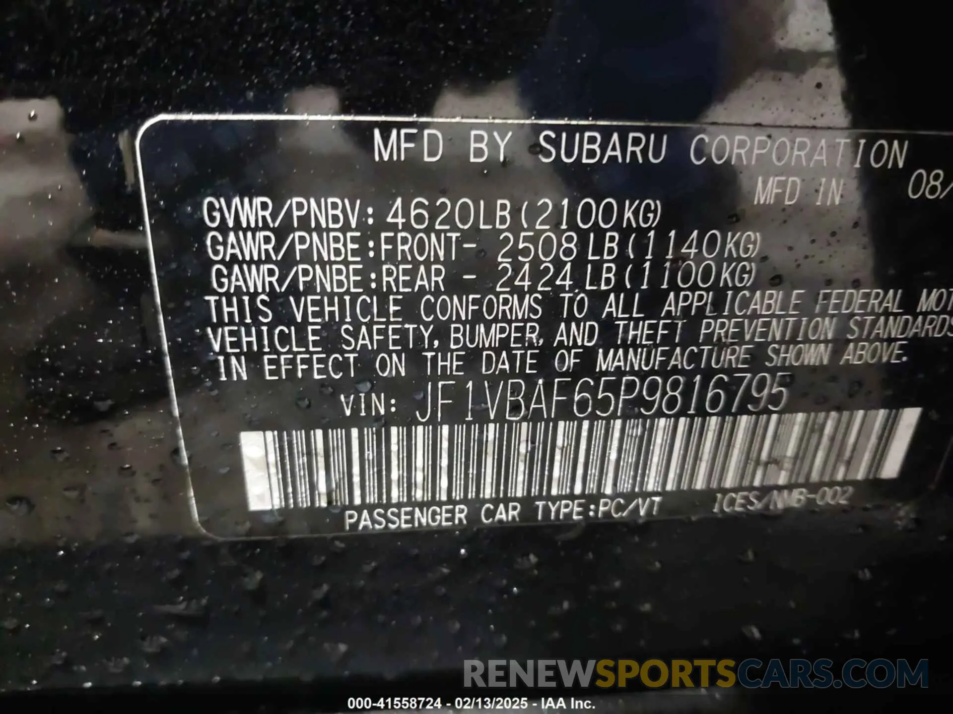 9 fotografías del automóvil dañado JF1VBAF65P9816795 SUBARU WRX 2023