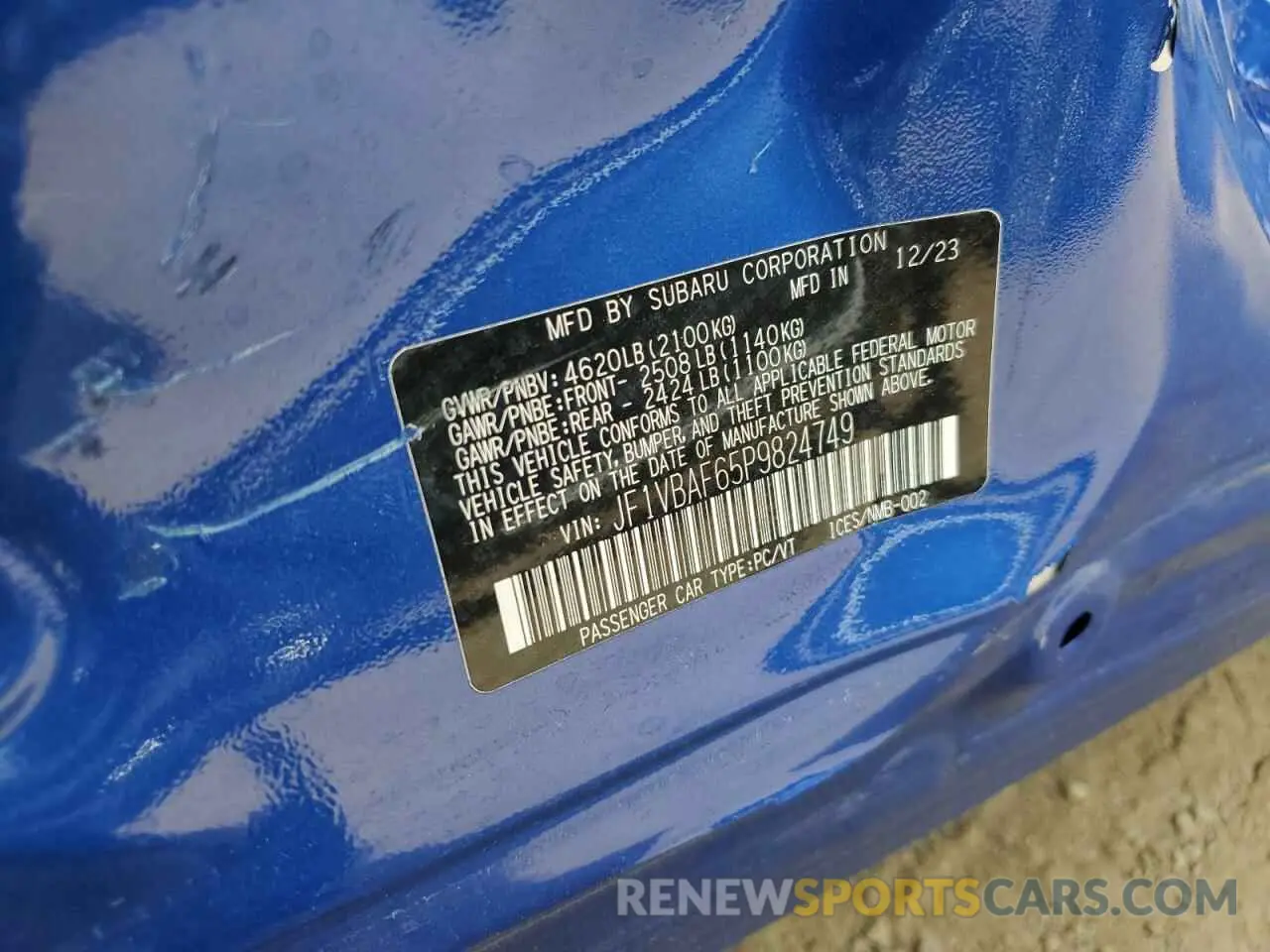 12 fotografías del automóvil dañado JF1VBAF65P9824749 SUBARU WRX 2023