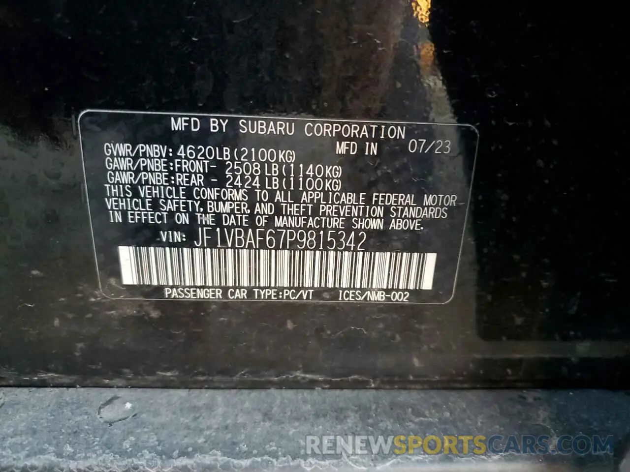 15 fotografías del automóvil dañado JF1VBAF67P9815342 SUBARU WRX 2023