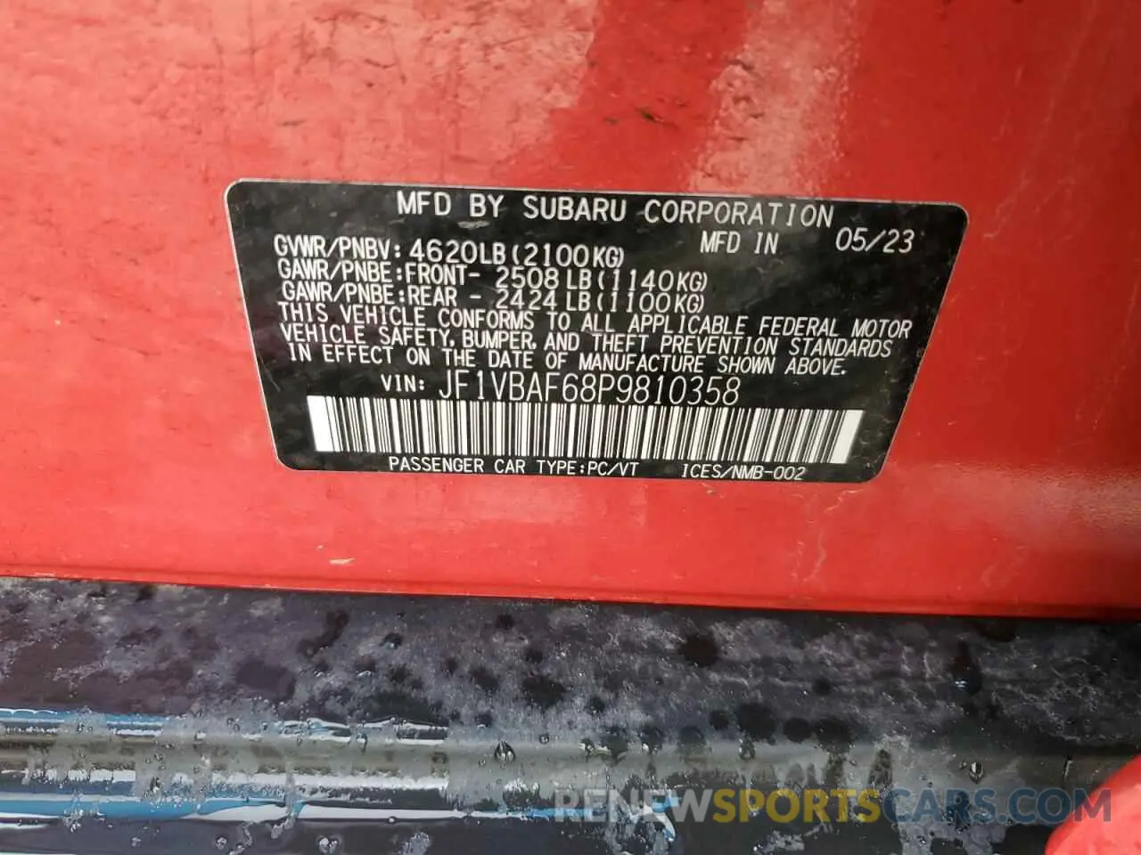 14 fotografías del automóvil dañado JF1VBAF68P9810358 SUBARU WRX 2023