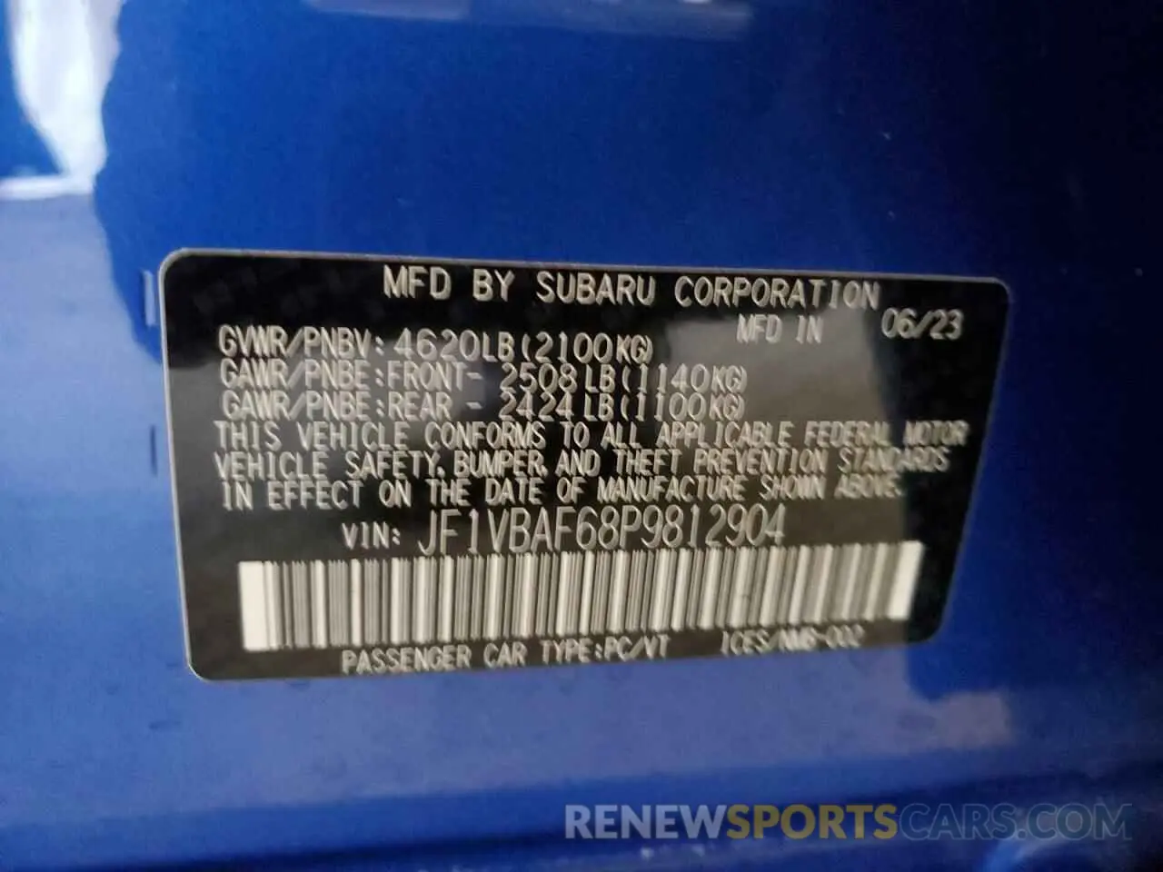 13 fotografías del automóvil dañado JF1VBAF68P9812904 SUBARU WRX 2023