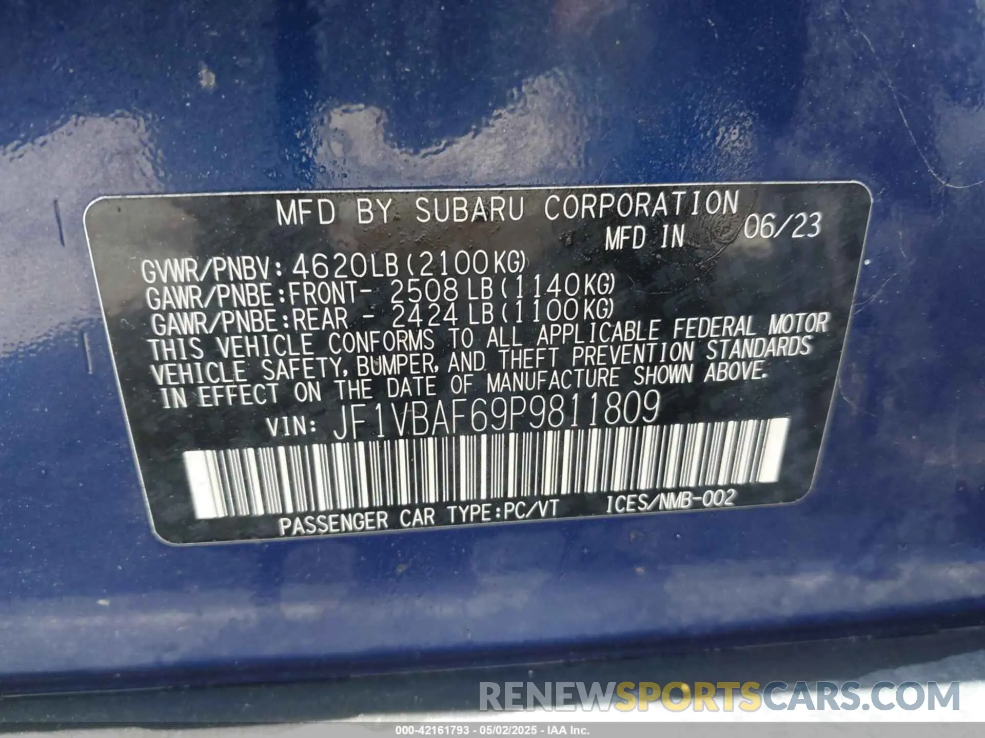 9 fotografías del automóvil dañado JF1VBAF69P9811809 SUBARU WRX 2023