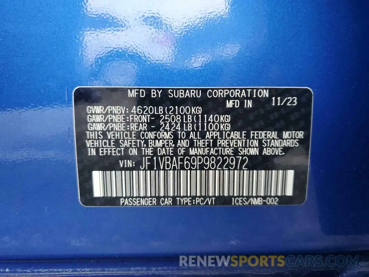 12 fotografías del automóvil dañado JF1VBAF69P9822972 SUBARU WRX 2023