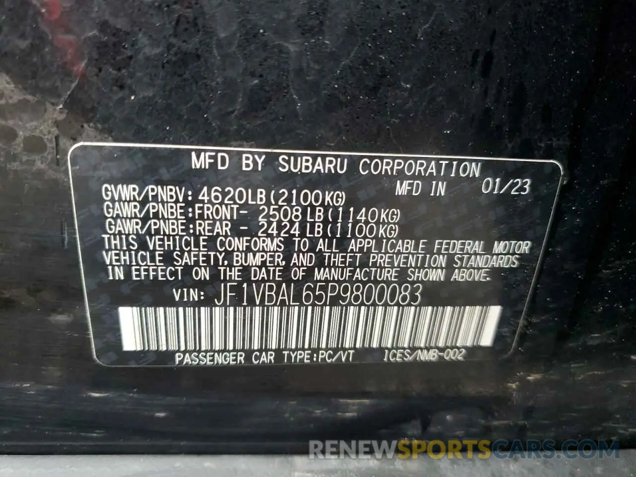 12 fotografías del automóvil dañado JF1VBAL65P9800083 SUBARU WRX 2023