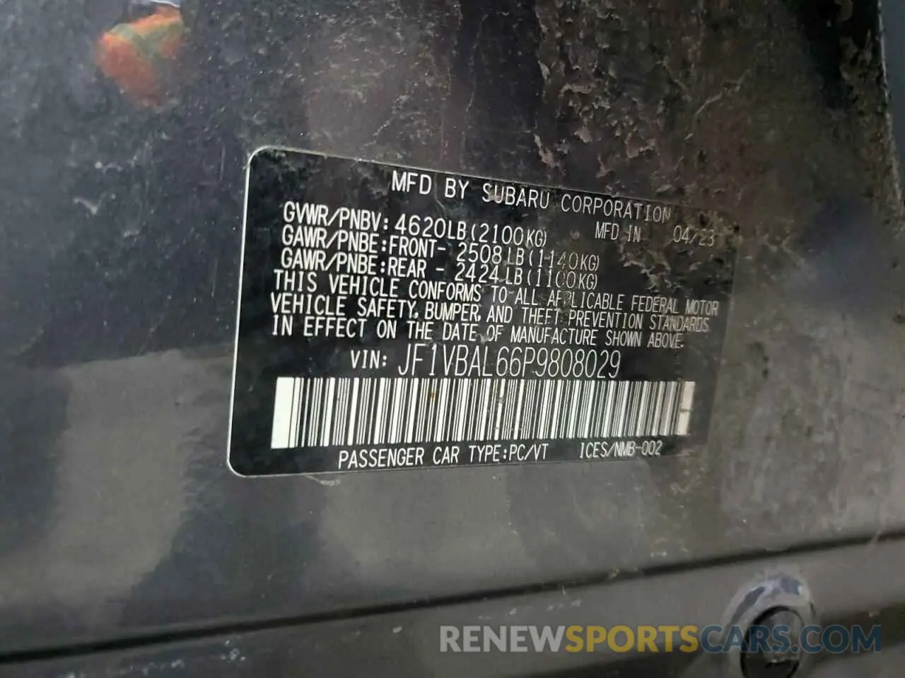 14 fotografías del automóvil dañado JF1VBAL66P9808029 SUBARU WRX 2023