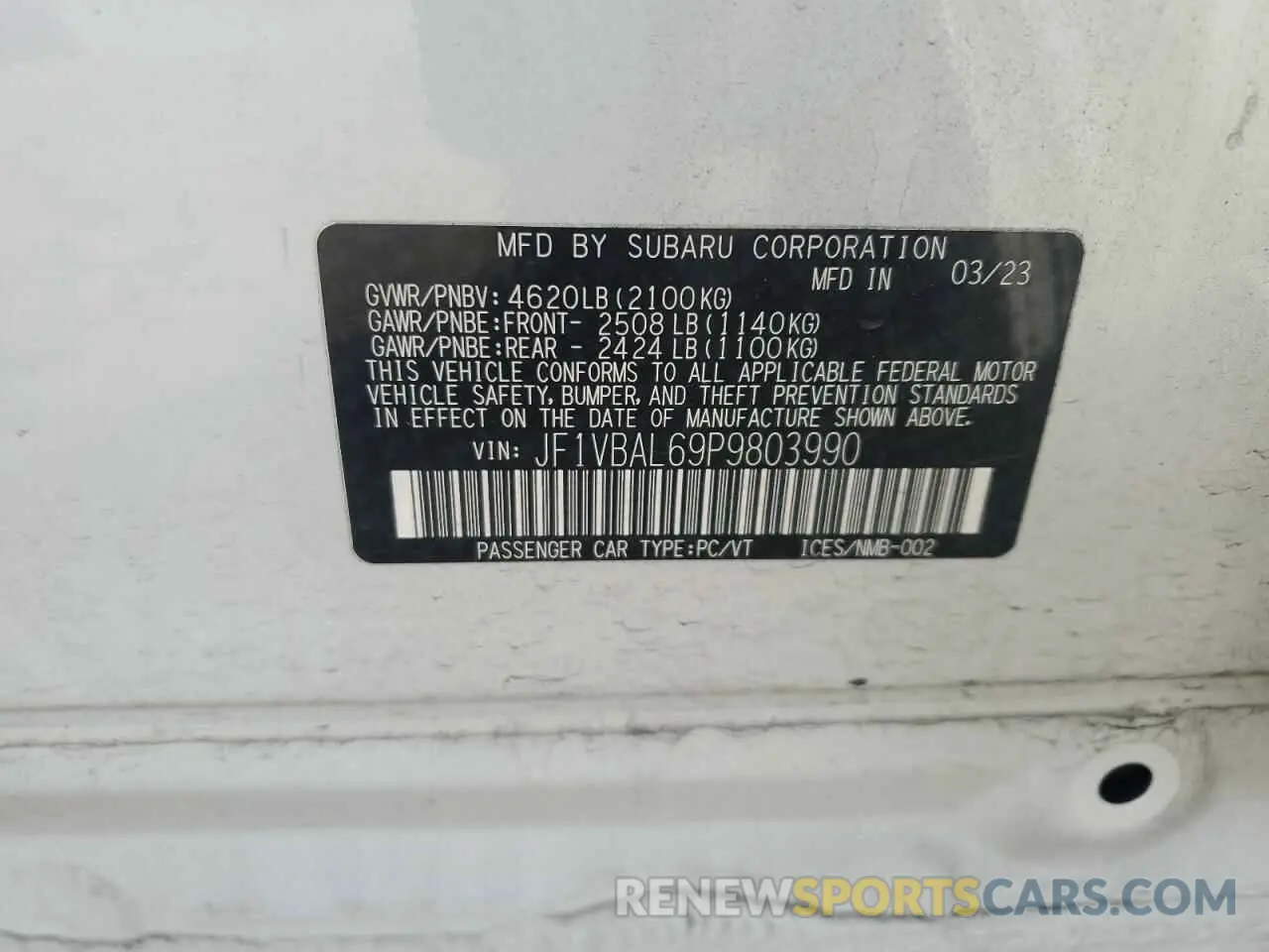13 fotografías del automóvil dañado JF1VBAL69P9803990 SUBARU WRX 2023