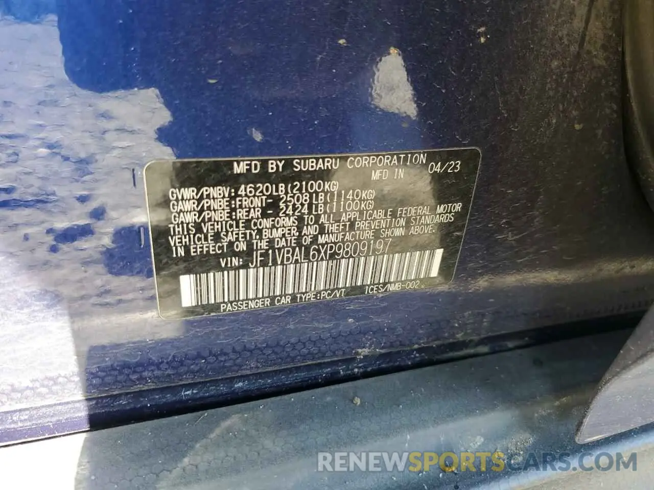 14 fotografías del automóvil dañado JF1VBAL6XP9809197 SUBARU WRX 2023