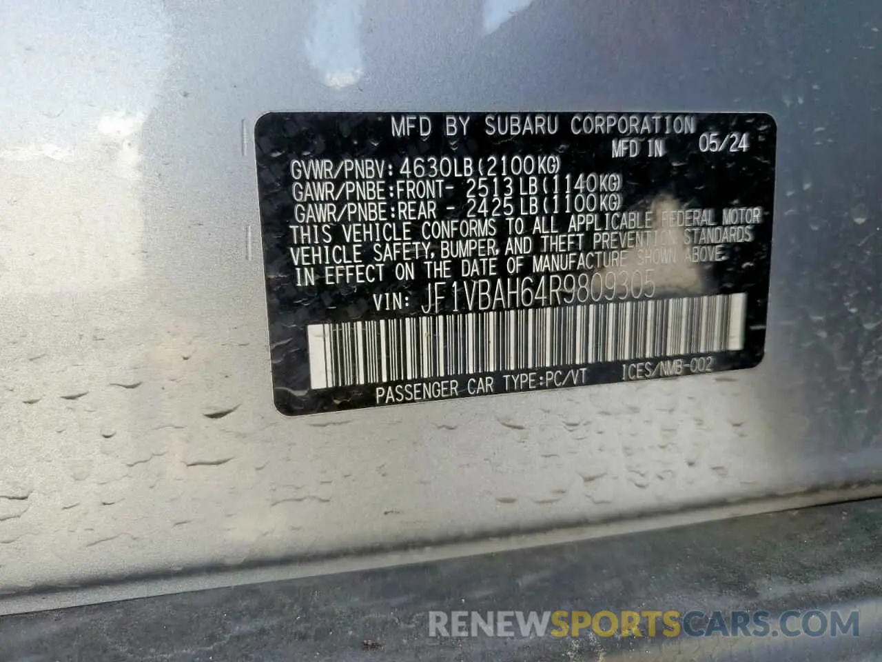 12 fotografías del automóvil dañado JF1VBAH64R9809305 SUBARU WRX 2024