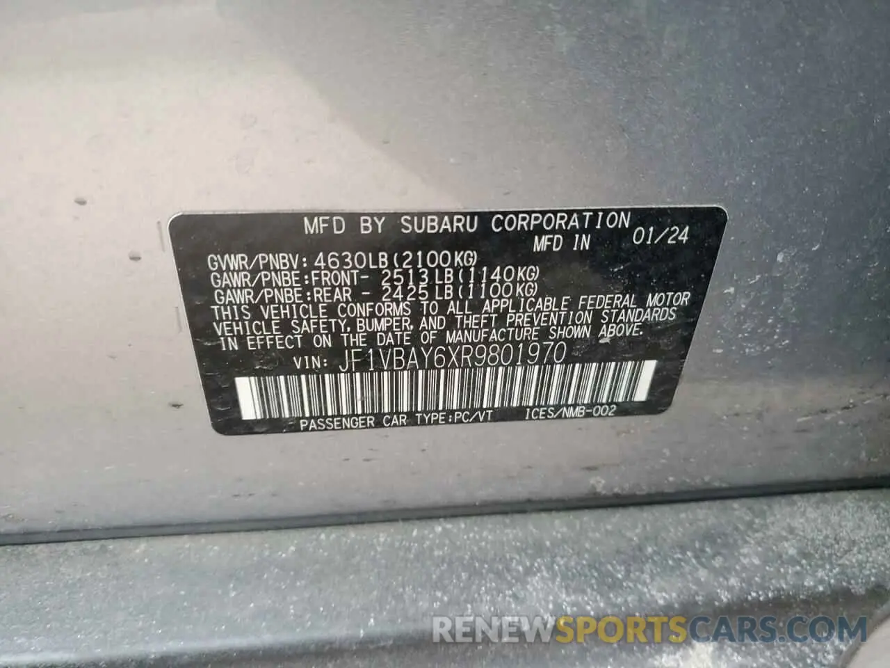 14 fotografías del automóvil dañado JF1VBAY6XR9801970 SUBARU WRX TR 2024